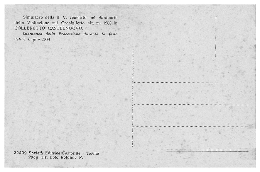Cartolina Processione 8.7.1934 - retro
